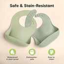 KeaBabies 2-Pack Silicone Baby Bibs for Eating - Sturdy Food-Grade Silicone Bibs for Babies Girl, Boy, Large Food Catcher, Clean & Put On Easily, Waterproof Toddler Feeding Essentials (Sage) by TinyTreasures Baby Boutique
