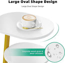 Side Table, Small End Table with Metal Frame, 3-Tier Bedside Tables, Round Side Tables for Living Room Bedroom Couch Bathroom, Oval, White by CozyNest Decor