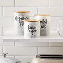 Farmlyn Creek Sugar & Coffee Container Set 3-Piece - White Marble Finish Ceramic Jar Set - Airtight Wood Lids - Ceramic Containers with Lids for Countertop Storage (5.9"/4.9"/3.9) by CozyNest Decor