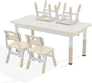 Kids Study Table and Chairs Set, Height Adjustable Toddler Table and Chair Set for Kids Ages 3-8, Graffiti Desktop (Burlywood - 1) by CozyNest Decor