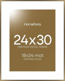 Homeforia Bronze 24x30 Picture Frame, High End Metal Poster Frame with Mat 18x24, Tempered Glass, Wall Hook Included by CozyNest Decor