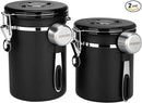 HAIOOU Airtight Coffee Canister, 22OZ +16OZ 2 Piece Stainless Steel Coffee Bean Storage Container with Date Tracker, Measuring Scoop, CO2 Releasing Valves, Mini Tongs for Coffee Bean, Grounds - Black by CozyNest Decor