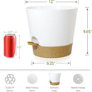 Self Watering Pots for Indoor Plants,12 inch Planters with Drainage Holes Plastic Flower Pots with Deep Reservoir, White with Brown by CozyNest Decor