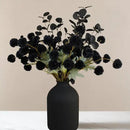 RyddeligHome Black Artificial Flowers for Centerpieces Bulk 10 Long Stems /50 Small Faux Silk Mum Balls + Black Eucalyptus Stems 2 Branches, Fall Boho Halloween Home Decor Indoor, Gothic Flowers by CozyNest Decor