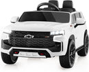 Costzon Ride on Car, 12V Licensed Chevrolet Tahoe Battery Powered Electric Vehicle w/ 2.4G Remote Control, High/Low Speed, Music, Lights, MP3/USB/FM, Spring Suspension, Electric SUV for Kids (White) by TinyTreasures Baby Boutique
