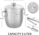 Ice Bucket with Lid, Scoop, Tongs and Strainer - Well Made Insulated Stainless Steel Keep Ice Frozen Longer - Ideal for Cocktail Bar, Parties, Chilling Wine, Champagne - 3 Liter (Stainless Steel) by CozyNest Decor