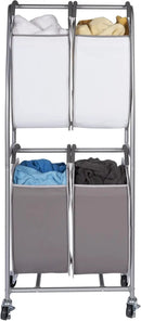 Neatfreak - 2 Tier Vertical Rolling Laundry Cart - Rolling Storage Cart On Wheels With 4 x Tote Hampers For Laundry, Towels, Blankets & Bathroom Organization - Quad Laundry Sorter by CozyNest Decor