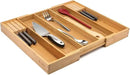 Purawood Kitchen Drawer Organizer with Knife Blocks - Utensil Drawer Organizer for Kitchen, Cutlery Tray & Silverware Organizer, 3-5 Slots - Bamboo Organizer for Utensils & Flatware (Natural) by CozyNest Decor