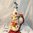 18 Oz Hand Painted Relief Ceramic Olive Oil Bottle Dispenser for Kitchen, Oil and Vinegar Bottle, Seasoning Bottle with Stainless Steel Nozzle, 540mL Oil Container with Handle for Cooking, Light Proof by CozyNest Decor