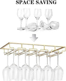 Wine Glass Rack - Under Cabinet Stemware Wine Glass Holder Glasses Storage Hanger 1 Pack Metal Organizer for Bar Kitchen 5 Rows Gold by CozyNest Decor