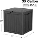 35 Gallon Lockable Resin Deck Box, Waterproof & UV-Resistant Outdoor Storage Box for Outdoor Cushion Storage, Garden Tools & Pool Accessories Storage, Black by CozyNest Decor
