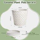 EFISPSS Ceramic Plant Pots Indoor, 5 Inch Planters with Drainage Holes and Ceramic Tray, Relief Design Flower Planter, Desktop Office Windowsill Decoration Gift Set of 4, White by GreenHaven Gardens