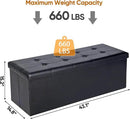 SUPER DEAL 43 Inch Folding Storage Ottoman Bench, Faux Leather Storage Chest Shoes Bench with Divider Padded Seat Couch Footrest for Bedroom Entryway, 660 lbs Capacity 43"x 15"x 15", Black by CozyNest Decor