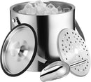 meekoo 4 L Double Wall Insulated Stainless Steel Ice Bucket with Lid, Scoop, Strainer, Handle Large Wine Ice Bucket Upgraded Cover Keep Frozen Longer for Cocktail Bar Parties(Silver) by CozyNest Decor