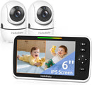 HelloBaby Baby Monitor 2 Cameras, 6'' World First IPS Split-Screen 30H Battery, No WiFi 2-Way Audio, Video, VOX, Double Cameras Pan-Tilt-Zoom, Night Vision, 8 Lullabies, 1000ft for Twins by TinyTreasures Baby Boutique
