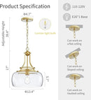 WUZUPS Chandelier Rustic Farmhouse Industrial Round Ceiling Pendant LED Light Fixture with Clear Glass Shades for Dining Room Kitchen Island Foyer Entryway, H 17" x W 13.4", E26 Base, Gold by CozyNest Decor