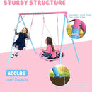 440lbs 2 Seat Kids Swing Sets for Backyard, 1 Saucer Tree Swing 32 inch, 1 Belt Swings, Heavy Duty Metal Swing Stand with Anchors(Pink+Blue) by TinyTreasures Baby Boutique