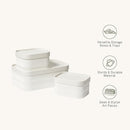 LA JOLIE MUSE Fluted Cardboard Storage Baskets with Leather-Like Lids, Paper Boxes Decorative Tray, Modern Basket Organizer Bins for Organizing,Eggshell White by TinyTreasures Baby Boutique