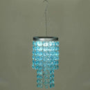 Hanging Solar Lantern Outdoor, 2 Tiers 21” Solar Blue Acrylic Beaded Chandelier with Cool White LED S Hooks for Garden Yard Patio Gazebo Outside Decor by CozyNest Decor