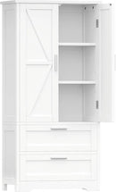 50.4" H Bathroom Storage Cabinet, Modern Floor Cabinet with Adjustable Shelf, Small Pantry with 2 Doors & Drawers, Storage Cabinet for Bathroom, Living Room, Kitchen, White KES007WCWG by CozyNest Decor