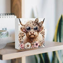 Highland Cow Decor, Highland Cow Gifts for women, Cow With Leopard Bow, Highland Cow Nursery Decor, Wooden Box Decor Sign for Home Farmhouse Office Living Room Table Shelf by CozyNest Decor