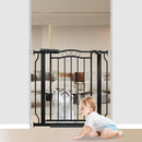 29.53"-33.85" Mornyray Auto-Close Baby Gate Extra Wide, Pressure Mounted Dog & Pet Gate for Stairs Doorways, No Drill Safety Barrier with Lace Design, Metal Child Proof Gate Indoor Outdoor, Black by TinyTreasures Baby Boutique
