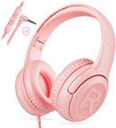 Kids Headphones with Microphone Foldable Stereo Tangle-Free 3.5mm Jack Wired Cord On-Ear Headset for Children/Teens/Boys/Girls/Smartphones/School/Kindle/Airplane Travel/Plane/Tablet (Pink) by TinyTreasures Baby Boutique