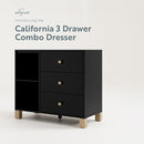 Storkcraft California 3 Drawer Combo Dresser (Black with Driftwood) – GREENGUARD Gold Certified, Interlocking Drawer System, Pre-Installed Drawer Tracks for Easier Assembly, Spacious Cabinet by TinyTreasures Baby Boutique