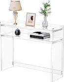 Acrylic Console Table, Entryway Table with Storage Shelves (1, 39.4 * 31.5 * 11.7) (Clear) by CozyNest Decor