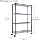60"x18"x72" Prime Heavy Duty Black 4-Tier Wire Shelving NSF 3200 LBS MAX Capacity Storage Rack for Commercial, Hospital, School, Garage, and Kitchen Uses (with Wheels) by CozyNest Decor