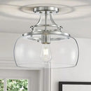 WUZUPS Chandelier Rustic Farmhouse Industrial Round Semi-flushmount Ceiling LED Light Fixture with Clear Glass Shades for Bathroom Kitchen Foyer Entryway, H 11.8" x W 13.4", E26 Base, Brushed Nickel by CozyNest Decor