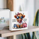 Funny Cute Highland Cow Baby Decor, Cow With Pink Bow, Highland Cow Gifts for women, Western Highland Cow Nursery Decor, Wooden Box Decor Sign for Home Farmhouse Office Living Room Table Shelf by CozyNest Decor