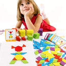 JCREN Wooden Pattern Blocks Montessori Toys Shape Puzzles Kindergarten Classic Educational Tangram Geometric Brain Teaser Toys Best STEM for Kids Ages 4-8 with 24 Pcs Design Cards by TinyTreasures Baby Boutique