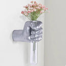 Silvery Wall Sculptures, Hand Vases Home Decor, Wall Mount Art Sculpture, Unique Wall Art Statue, Funky Flower Vase Decorations, Modern Eclectic Hanging Decor,Glass Test Tube Vase (Silvery) by CozyNest Decor