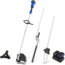 Wild Badger Power 40V Cordless Weed Wacker, String Trimmer/Edger, Hedge Trimmer and Brush Cutter Blade, Pole Saw, Attachment Capable 4-in-1 Multi-Tool Kit with 2 * 20V 4Ah Battery and 1 Charger, Blue by GreenHaven Gardens