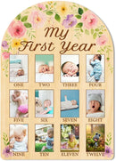 ORIGACH My First Year Baby Growth Photo Display Wood Board - 12 Months Newborn Milestones Photo Board - Neutral Baby Keepsake Board 1st Birthday Party Nursery Decor New Mom Gift - Flower by TinyTreasures Baby Boutique