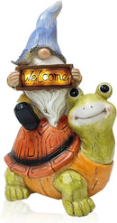 Welcome Solar Gnome Clearance Riding Turtle Statue for Garden Decor - Solar Outdoor Christmas Statue Sculpture Home and Garden Decor for Patio,Yard,Balcony Ornament,Turtle Figurine Light Gifts by GreenHaven Gardens