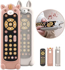 Nueplay Baby TV Remote Control Toy with Silicone Teether Cover, Toddler Realistic Controller, Early Number Learning in 3 Languages (English, Spanish & French), Preschool Girls Toys 6, 12, 18 Months by TinyTreasures Baby Boutique