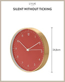 LUUK LIFESTYLE Modern Wall Clock with Silent Quartz Movement, Stylish and Elegant, for Living Room, Bedroom, Dining Room, red and Gold by CozyNest Decor
