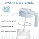 Papablic Glass Breastmilk Pitcher, Formula Mixing Pitcher with Mixing Handle Lid, Wide Mouth Mason Jar Mixer with Flip Locking Spout, Easy to Clean, BPA Free, Blue by TinyTreasures Baby Boutique