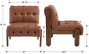 Modern Armless Accent Chair for Living Room, Brown PU Leather Button Tufted Upholstered Lounge Reading Chair with Walnut Wood Frame by CozyNest Decor