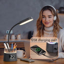 WILIT LED Desk Lamp for College Dorm Room Essentials, Students Study Lamp with Charging Station, Pen Holder, Clock & RGB Night Light, Office Desk Accessories, Table Lamp for Bedroom - Gray by TinyTreasures Baby Boutique
