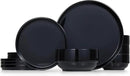 Ceramic Dinnerware Set, 12-Piece Service for 4, Soup Bowls (31.5 oz), Salad Plates (7.5"), Dinner Plates (10.5"), Round, Microwave and Dishwasher Safe, Black, Cambridge Classics by CozyNest Decor