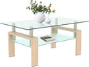 Glass Coffee Table Rectangle Living Room Center Table, 39inch Transparent Tempered Glass Tabletop and Beige Wood Grain Metal Legs, Beige + Clear Glass by CozyNest Decor