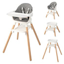 BABY JOY Baby High Chair, 6 in 1 Convertible Wooden High Chair for Babies & Toddlers with Adjustable Legs, Double Removable Tray, Safety Harness & Waterproof PU Cushion (White) by TinyTreasures Baby Boutique