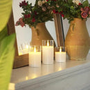 Homemory Clear Glass Flameless Candles, Pure White Wax Battery Operated Candles, LED Pillar Candles with Remote Control and Timers, D3 H4 5" 6", Set of 3 by CozyNest Decor