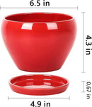 vicrays Ceramic Plant Pots Indoor - 6.5 Inch Planter Pot with Drainage Hole and Saucer for Succulent Orchid Flower Herbs Cactus - Ideal for Gardening Home Desktop Office Decor - Red by GreenHaven Gardens