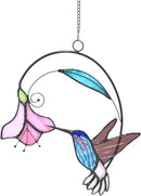 Lolitarcrafts Stained Glass Hummingbird Window Hangings with Flowers, Bird Stained Glass Suncatcher for Window Decor Hummingbird Gifts for Mom,Bird Lovers (Blue with Flower B) by GreenHaven Gardens