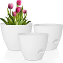 Plant Pots 12/10/9 Inch Self Watering Pots, Set of 3 Plastic Planters with Drainage Holes and Saucers,Plastic Flower Pots,Nursery Planting Pot for Indoor Out Door Plants(Pure White) by GreenHaven Gardens