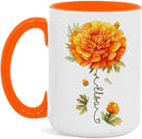 Unique Marigold Themed Ceramic Mug, Personalized Name Flower Accent Cup, Lovely Floral Coffee Mug 11oz 15oz, Custom Ceramic Mug For Flower Lover, Customized Marigold Decorative Cup by CozyNest Decor